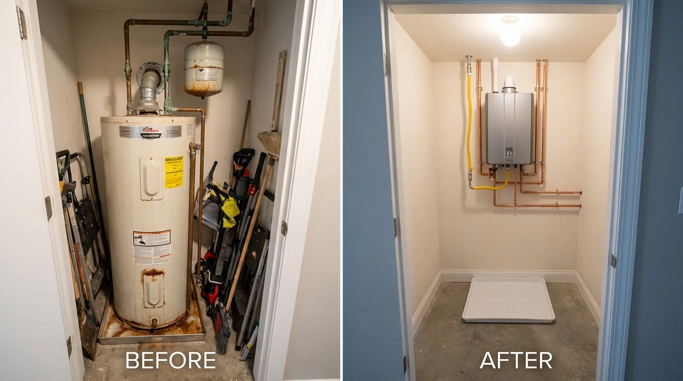 Tank water heater versus wall-mounted tankless unit comparison for Appleton City, MO homeowners