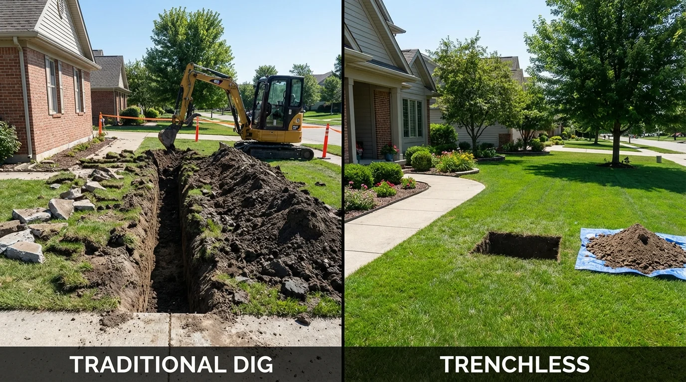 Trenchless sewer repair with minimal yard damage versus traditional excavation in Appleton City, MO